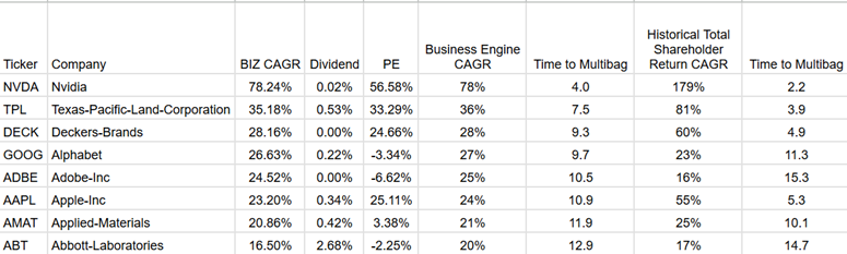 The Mathematical Model of Multibagger Stocks
